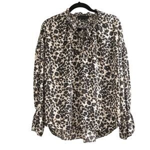 Sanctuary Brown Black Cream Boho Leopard Print Bell Sleeve Blouse M